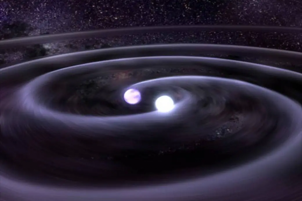 In a binary star system known as J0806, two dense white dwarf stars orbit each other once every 321 seconds.